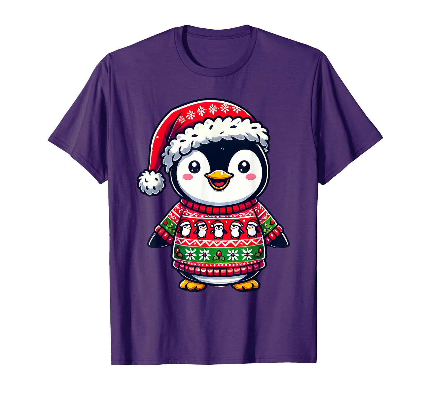 Penguin Ugly Sweater Santa Hat Christmas T-Shirt