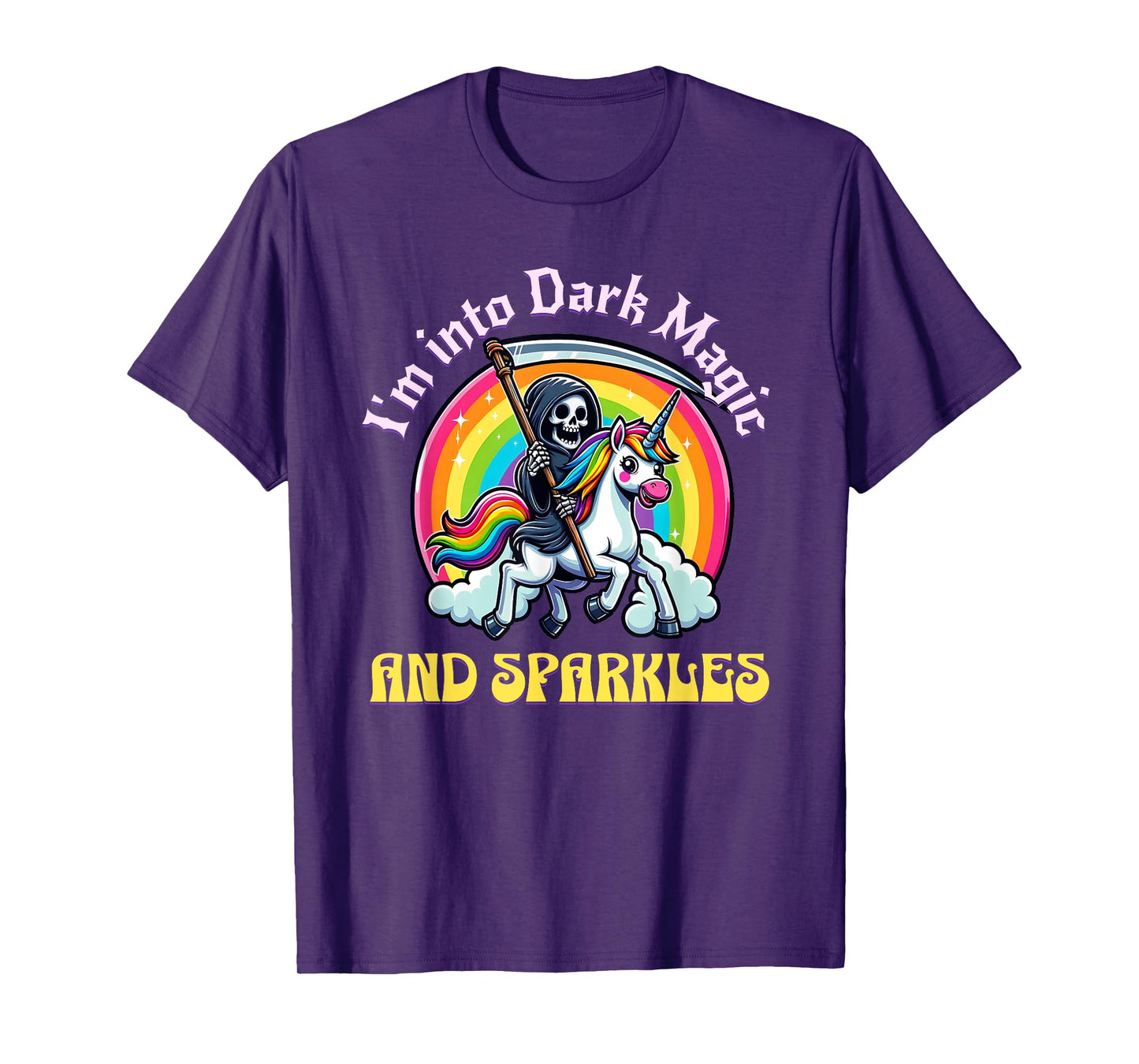 Dark Magic and Sparkles, Grim Reaper, Unicorn and Rainbow T-Shirt