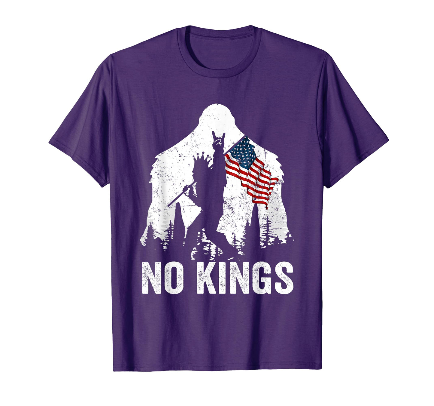No Kings Shirt Bigfoot, Sasquatch with America Flag No Kings T-Shirt