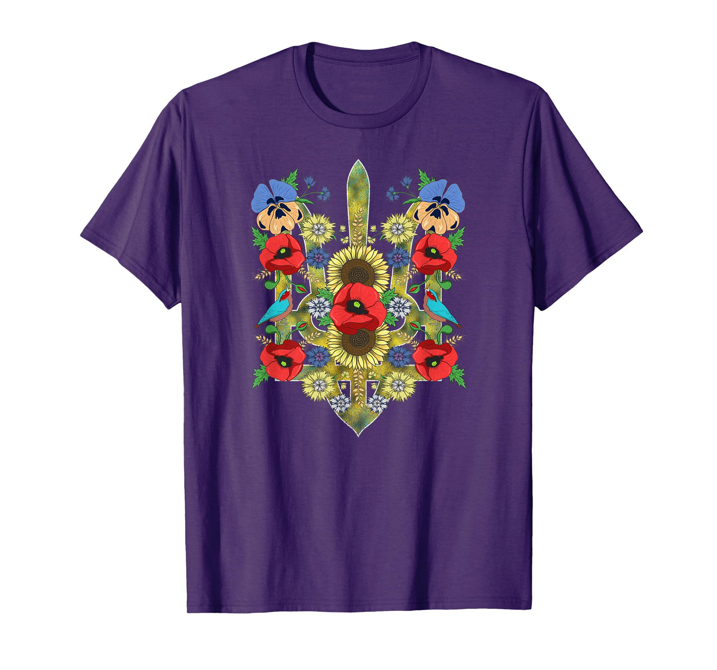 Ukraine Birds Red Poppies Trysub Retro Ukrainian Vyshyvanka T-Shirt