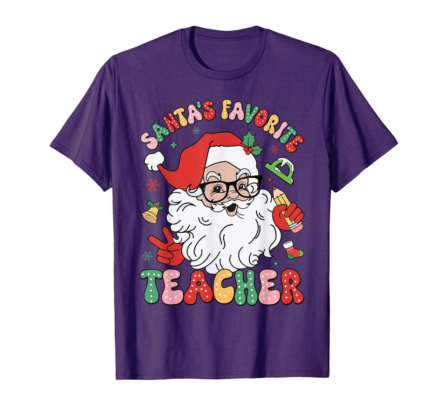 Santa Favorite Teacher Groovy Christmas Teacher Boys Girls T-Shirt