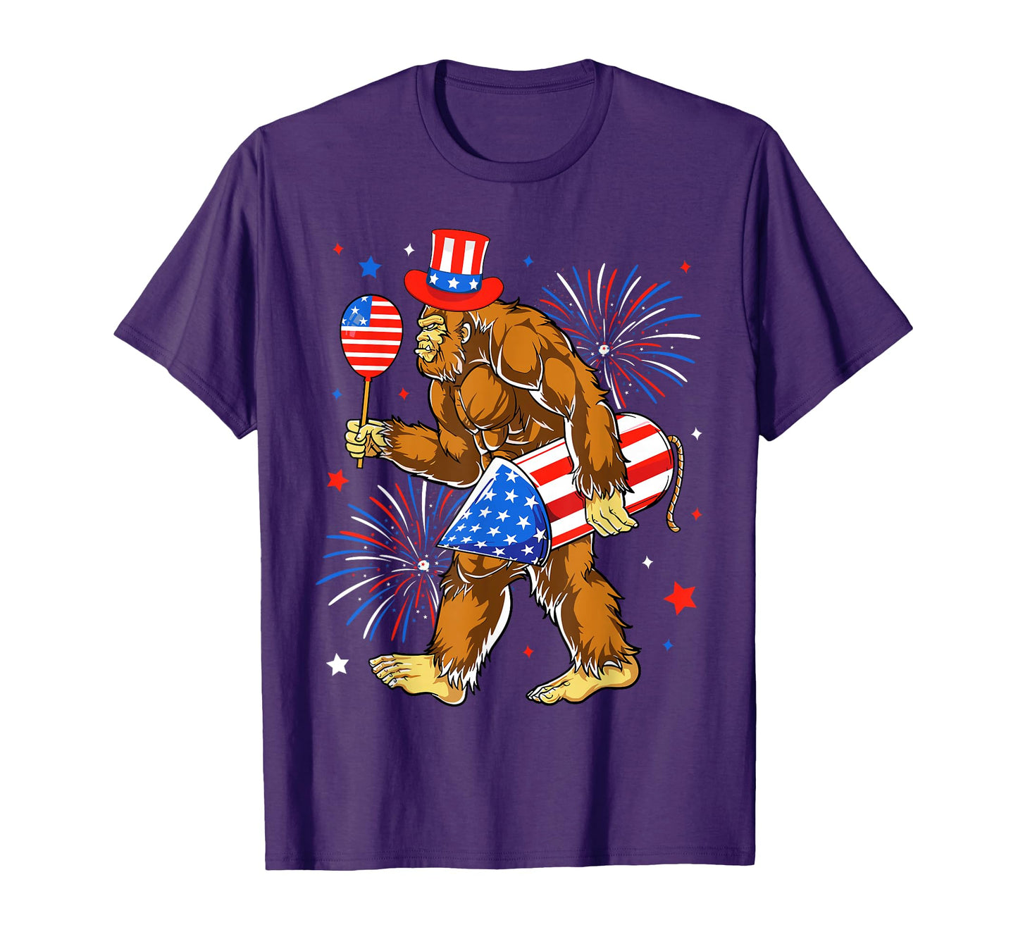 Bigfoot Firework American Flag Bigfoot 4th of July Sasquatch T-Shirt