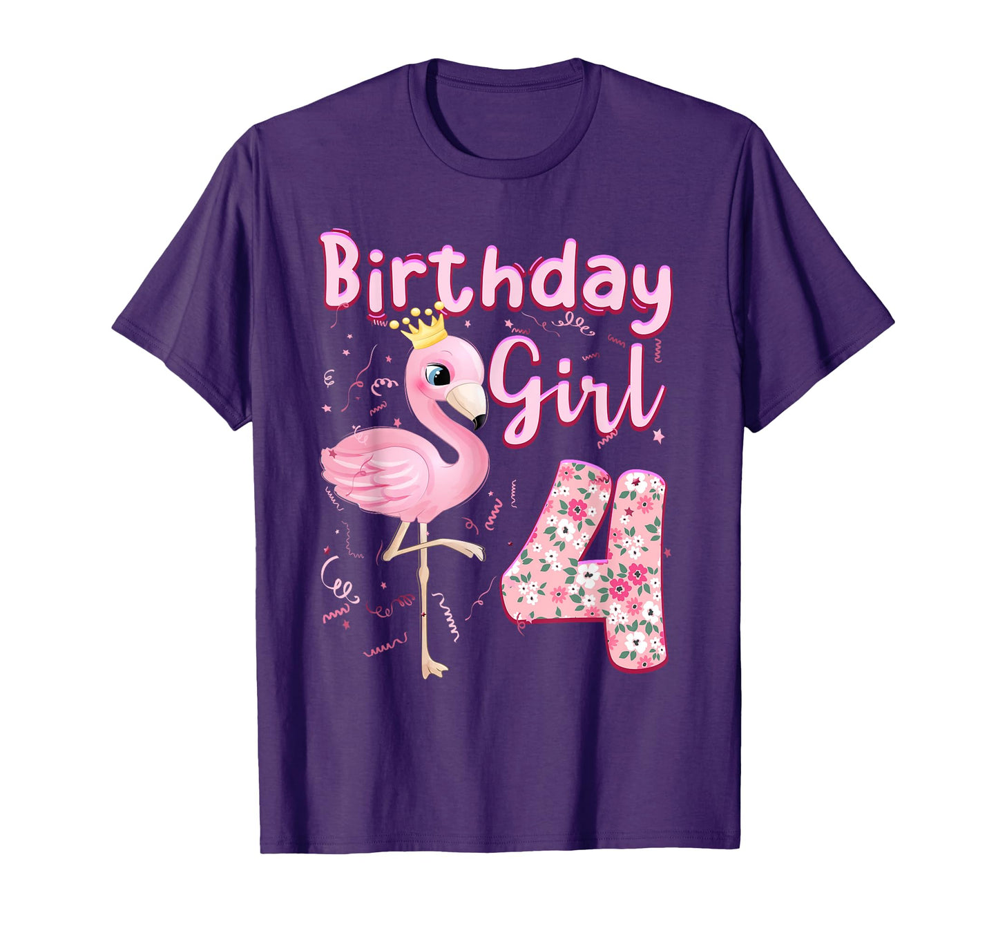 4th Birthday Girls Flamingo 4 Years Old Tropical Flamingo T-Shirt