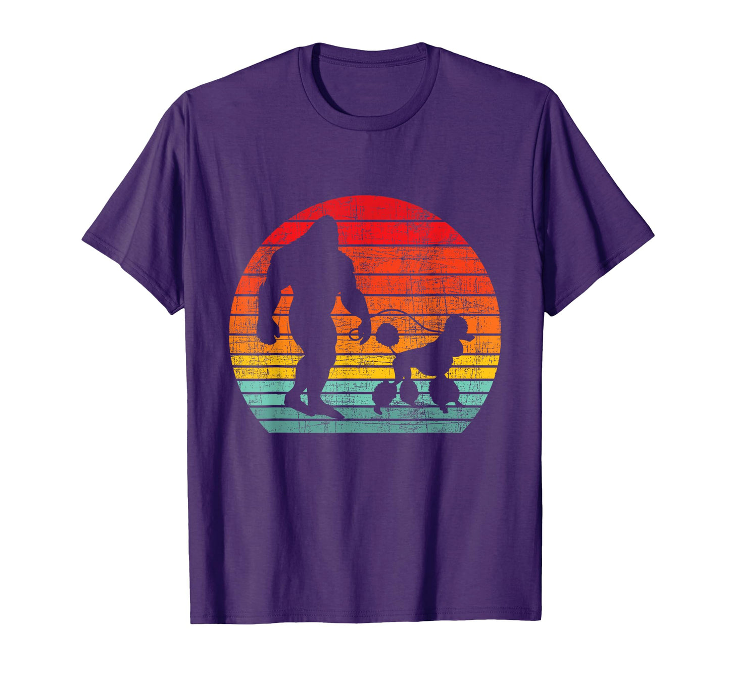 Retro Sunset Bigfoot And Poodle - Puppy Owner Dog Lover T-Shirt