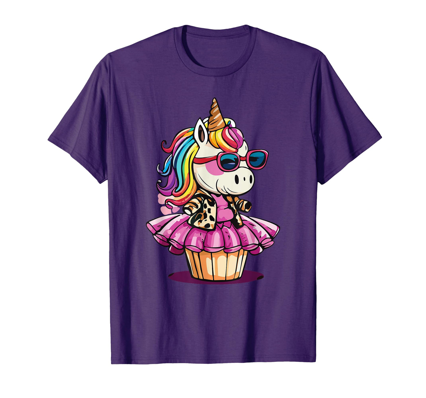 Unicorn Cupcake Cute Leopard Print Rainbow Unicorn Party T-Shirt, Small
