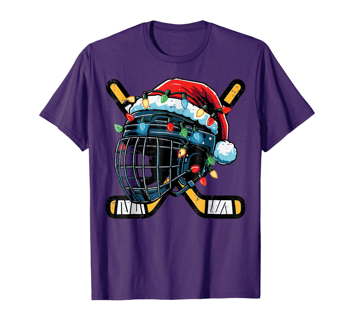Christmas Ice Hockey Helmet Santa Xmas Boys Ugly Sweaters T-Shirt