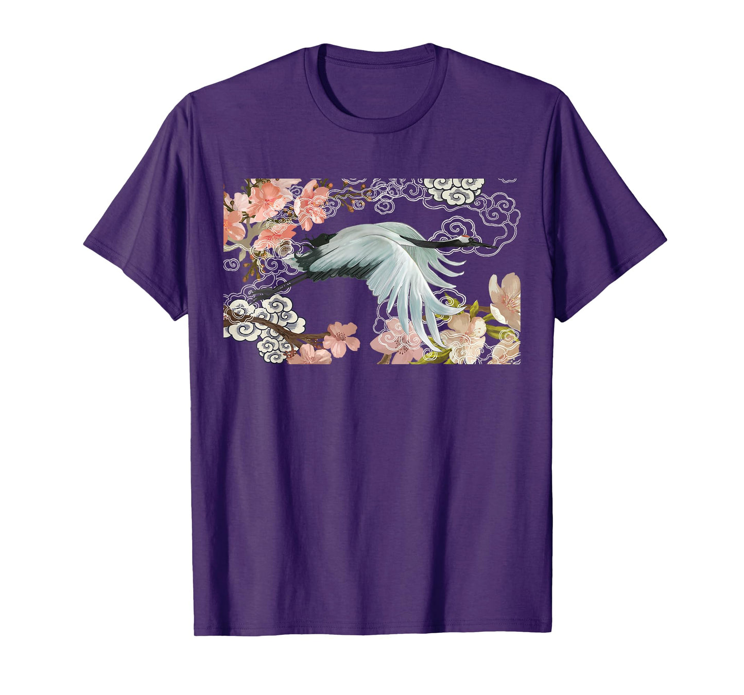 flying white Sandhill Crane Bird Japanese style art Lover T-Shirt