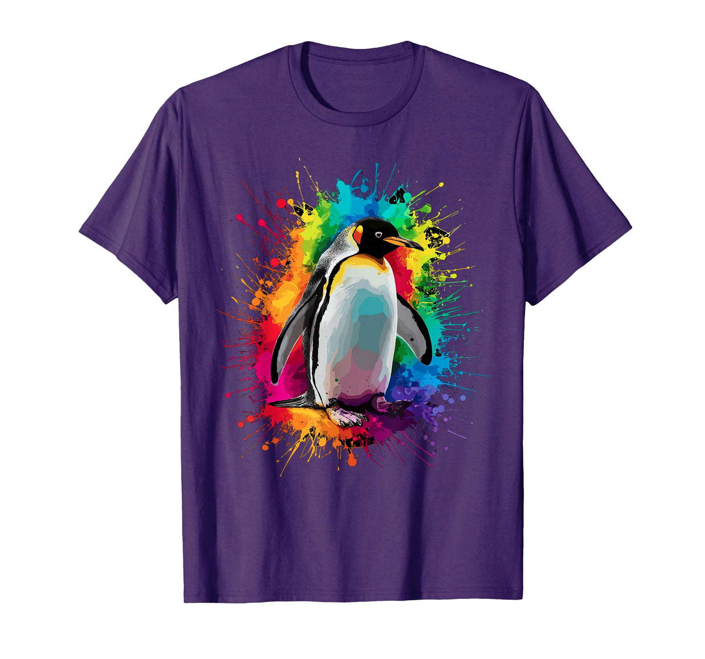 Colorful Paint Splash Penguin Animal Art Graphic T-Shirt