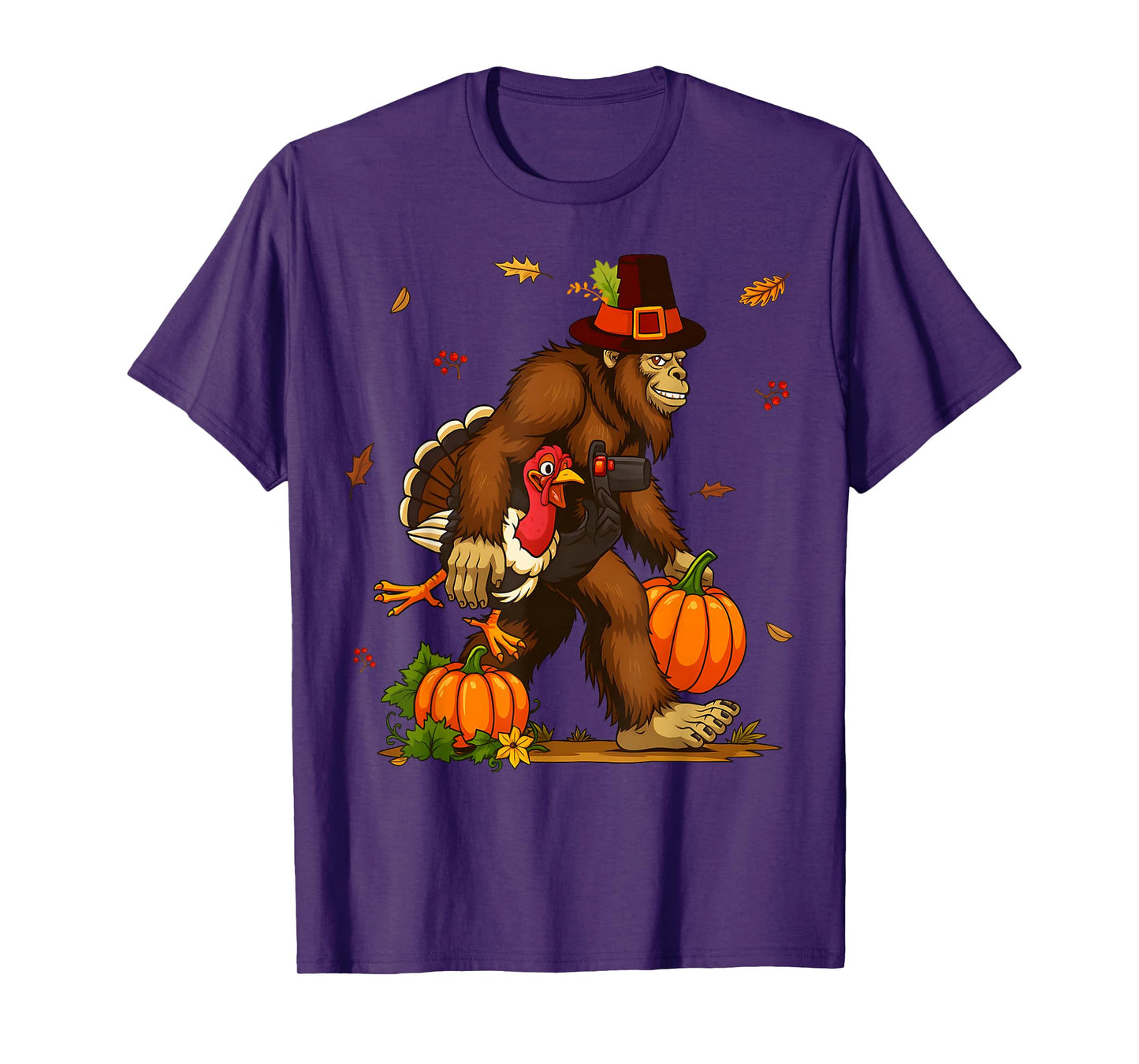Bigfoot Pilgrim Turkey Pumpkin Thanksgiving Day Boys Men T-Shirt