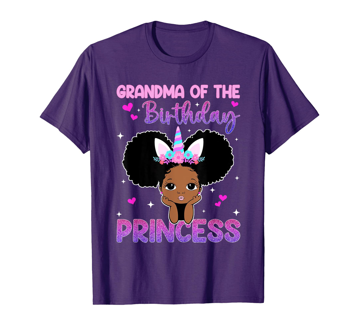 Grandma Of The Birthday Princess Melanin Black Girl Unicorn T-Shirt