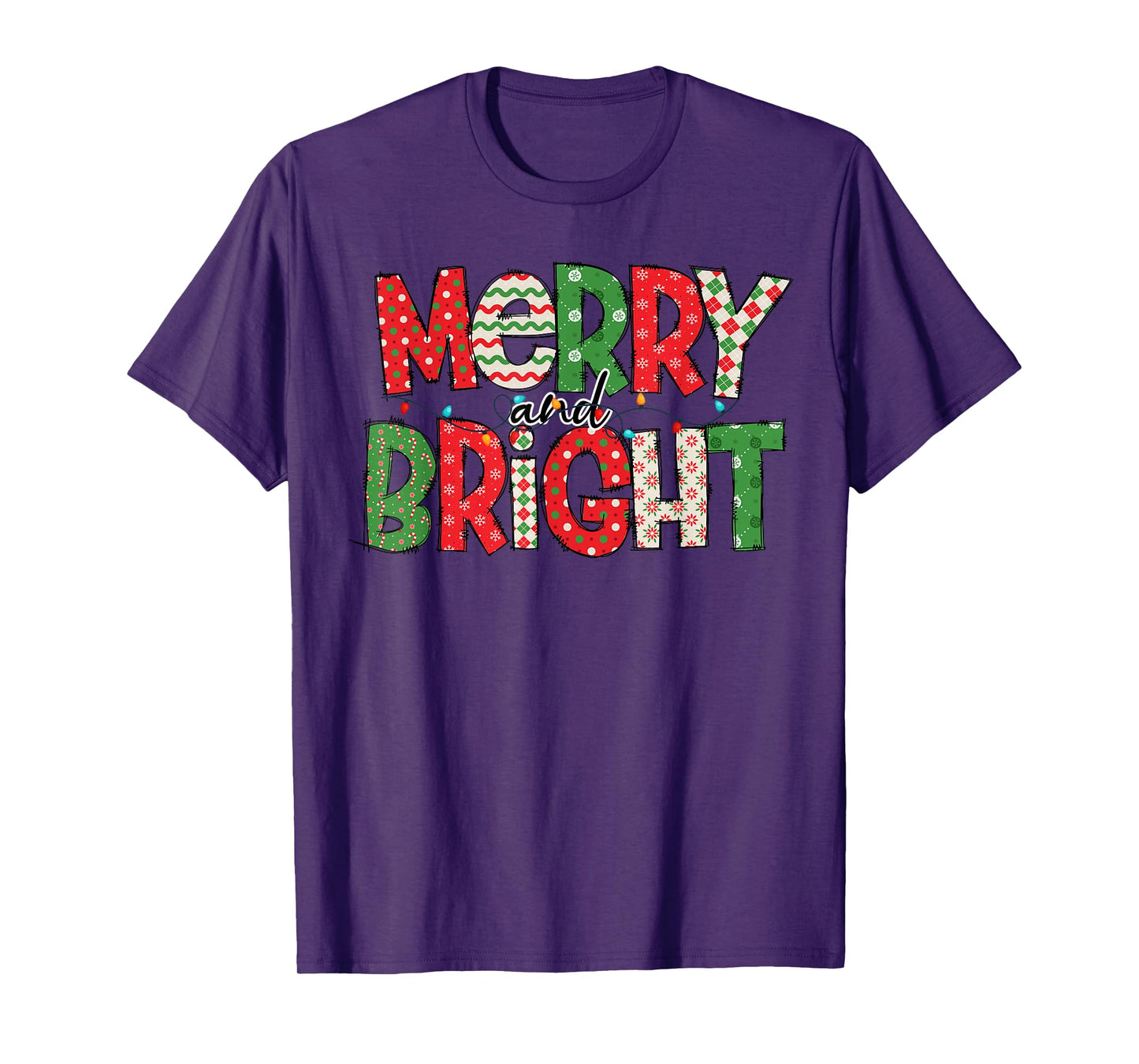 Merry And Bright Christmas Pajama Lights Santa Hat Xmas 2024 T-Shirt