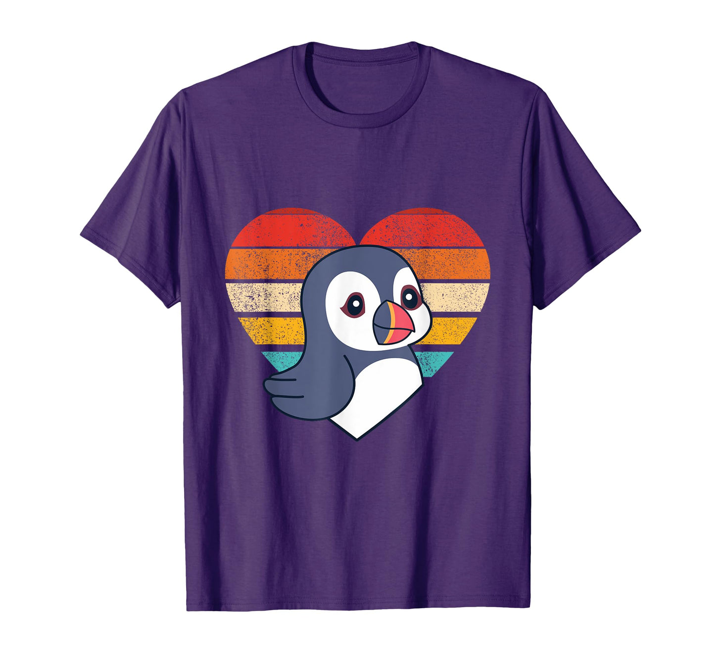 Cute Puffin Design Retro Heart Shape Vintage T-Shirt