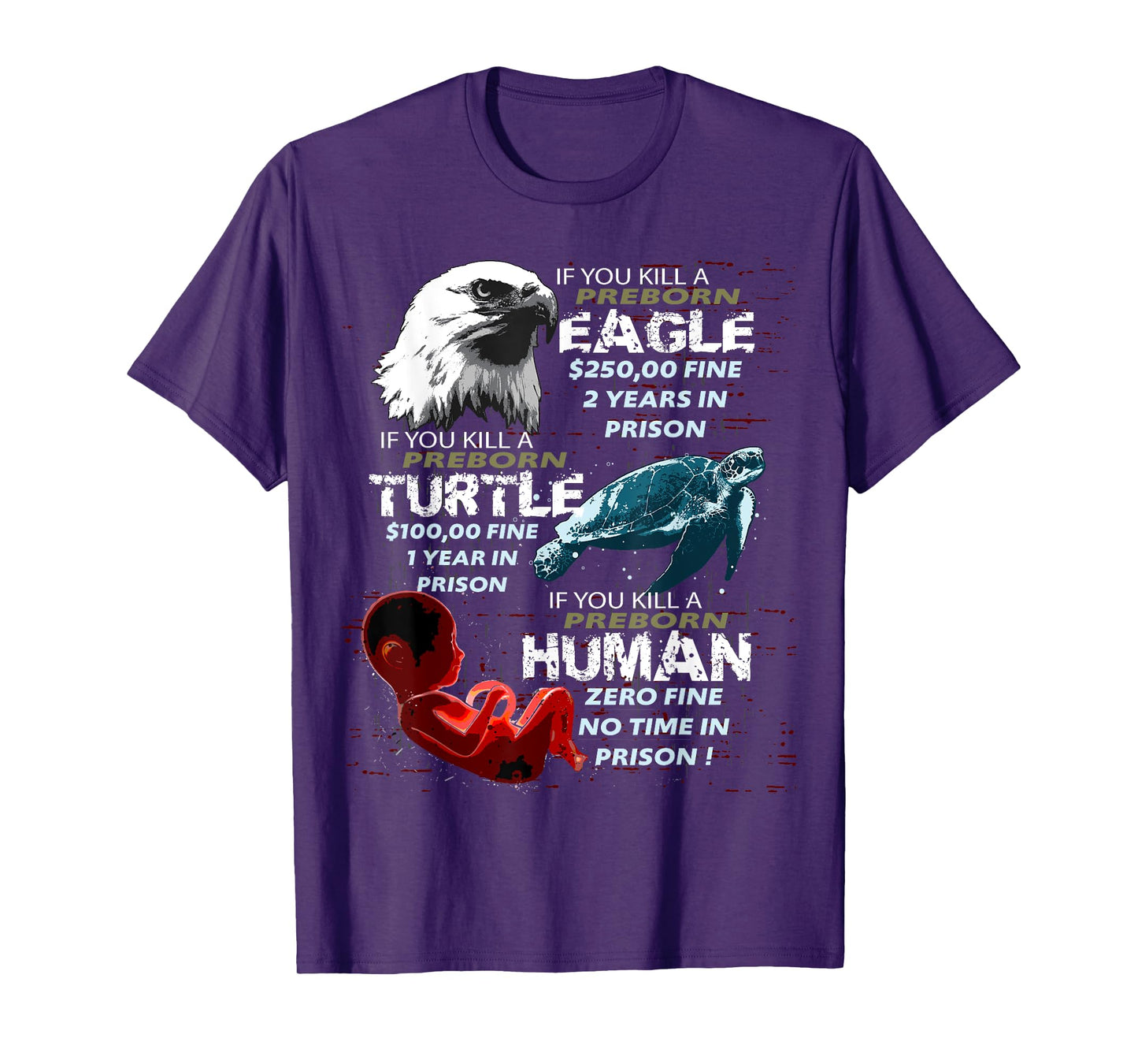 Pro-Life Anti-Abortion T Shirt Eagle Turtle Human Women Men T-Shirt