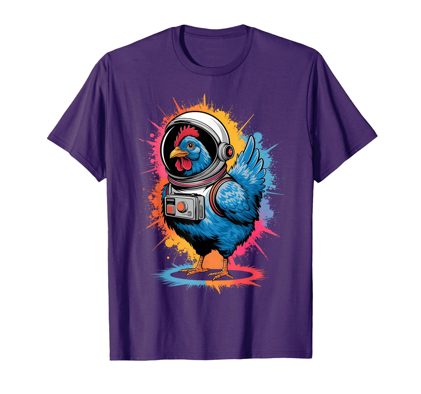 Funny Chicken Graphic Astronaut Chicken Unisex-Adults, Unisex-Kids Chicken Lover T-Shirt Black Small Classic Fit Imported Cotton, Polyester Short Sleeve T-Shirt