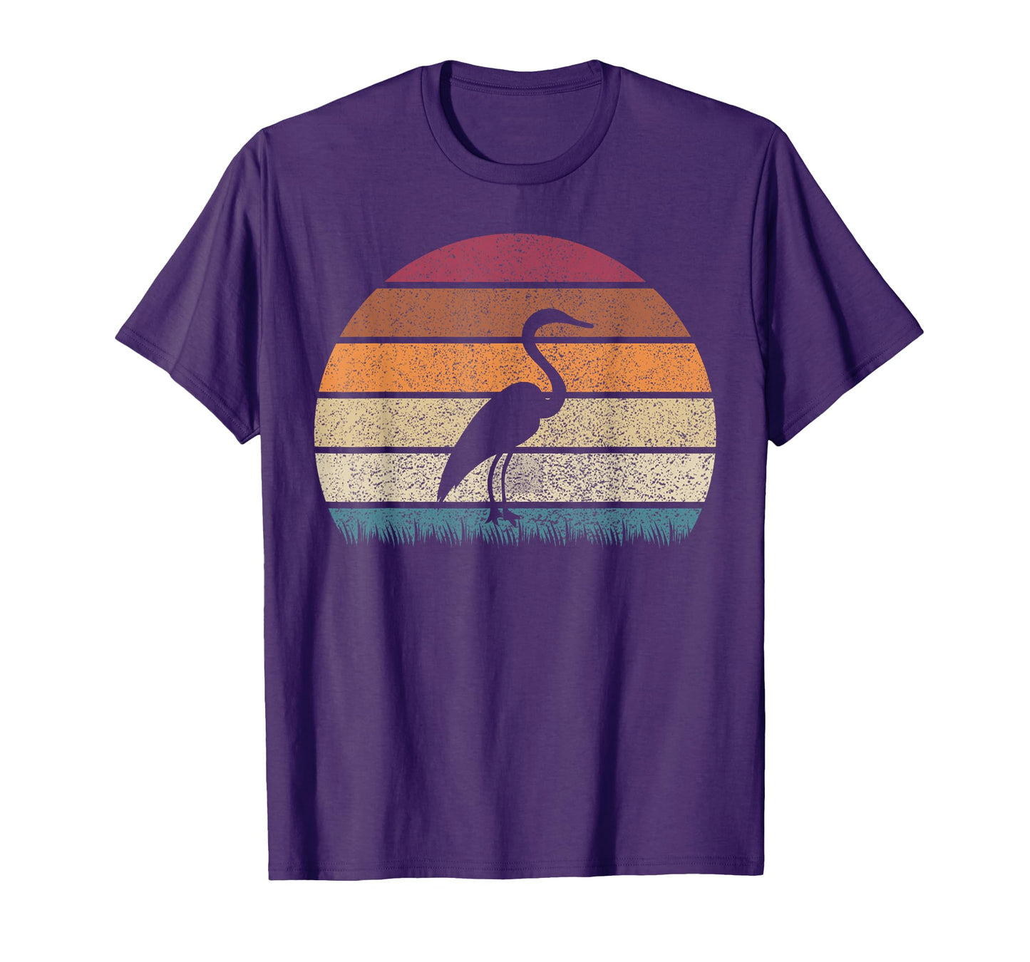 Vintage Retro Sunset Grey Heron Bird Lover Silhouette T-Shirt