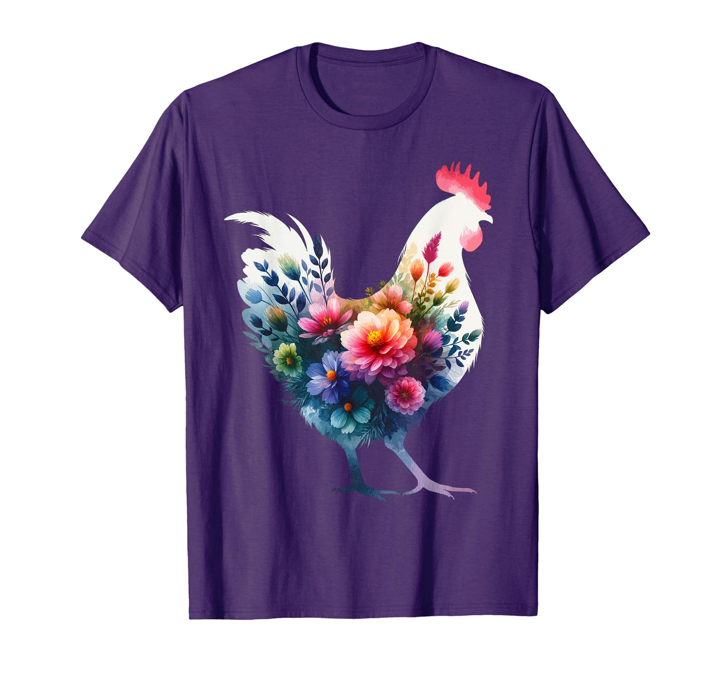 Chicken Floral Art Graphic Women Farm Chicken Lover Colorful T-Shirt