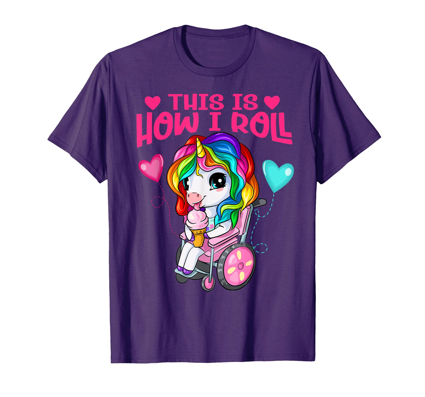 Cute Ice Cream Eating Unicorn Girl In Wheelchair T-Shirt