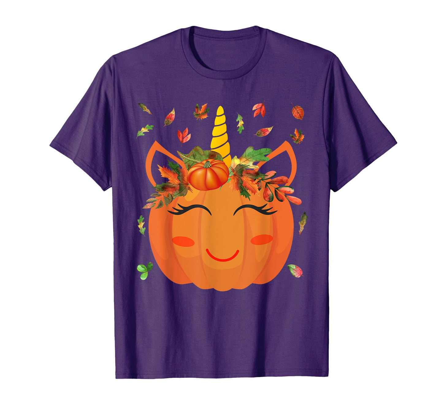 Cute Unicorn Pumpkin for Kids Halloween Thanksgiving T-Shirt