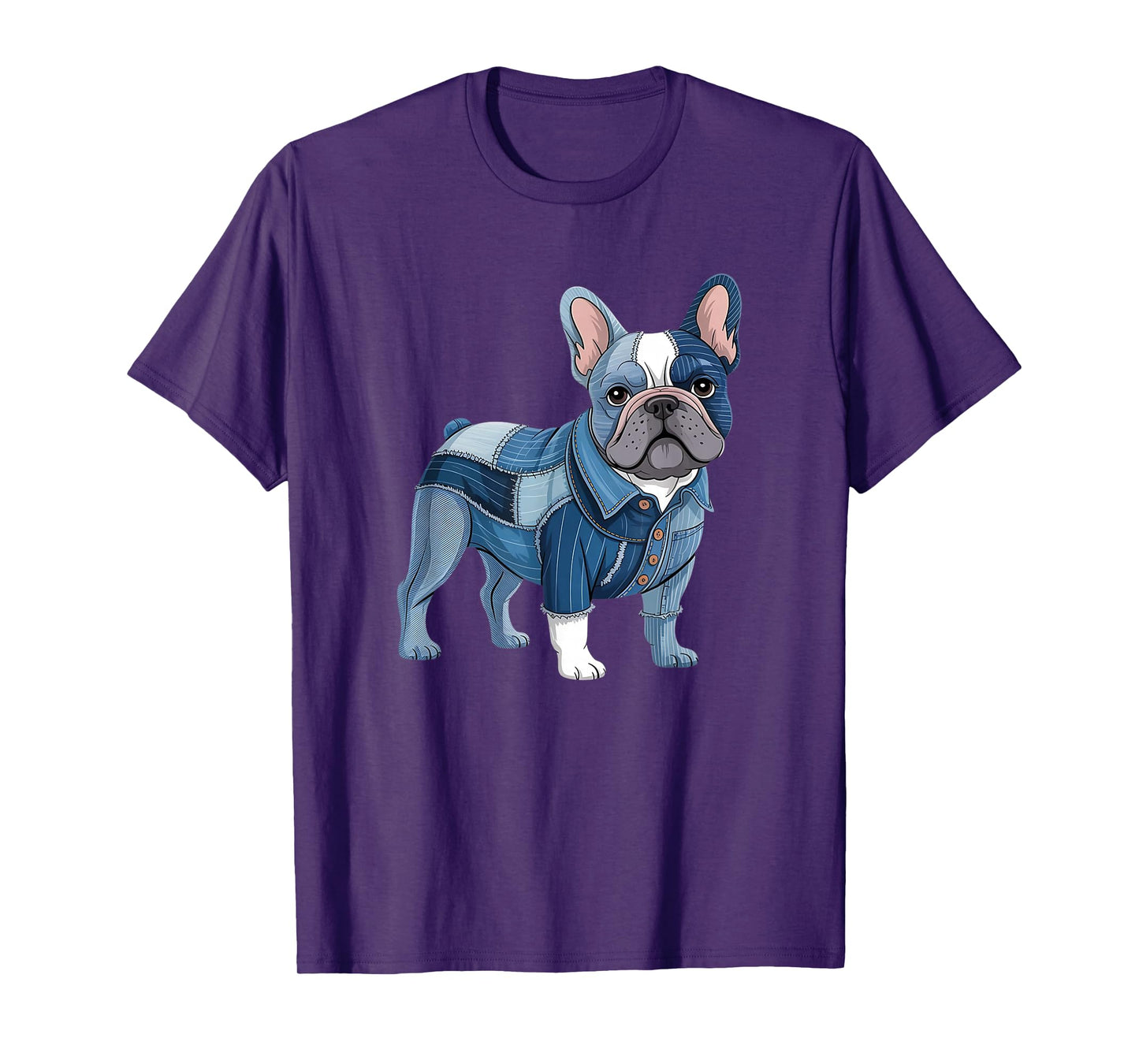Bulldog Pattern Patchwork Art French Bulldog In Denim Dog T-Shirt