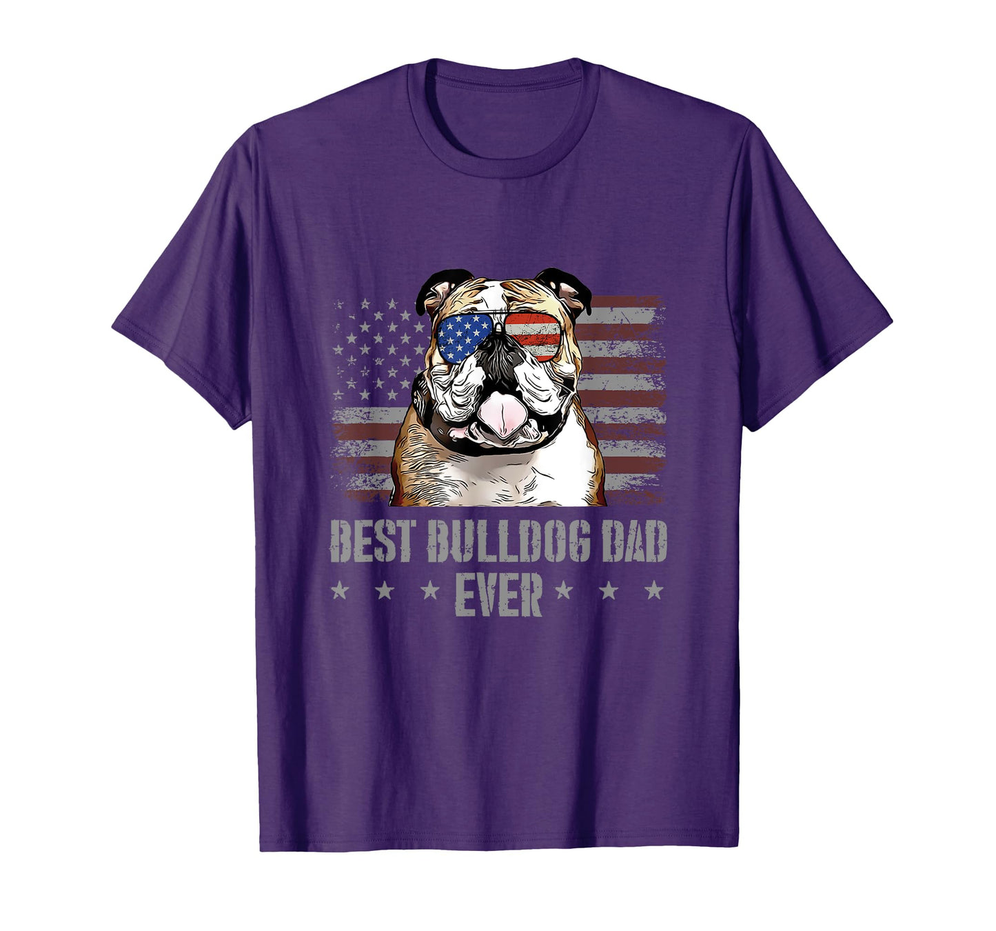 Bulldog Best Dog Dad Ever Retro USA American Flag T-Shirt