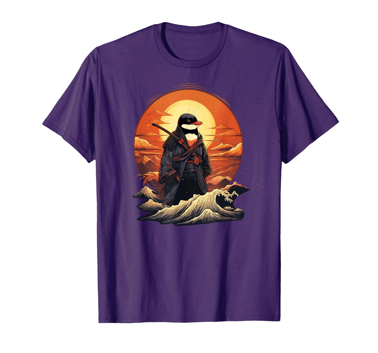 Vintage samurai Penguin on Japanese ninja art Penguin T-Shirt