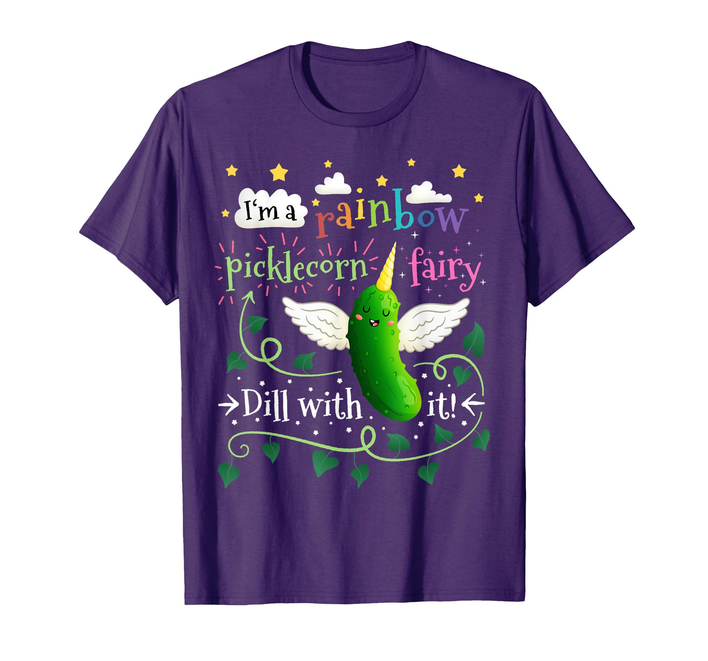 Rainbow Pickle Unicorn Picklecorn Fairy Funny Dill With It T-Shirt