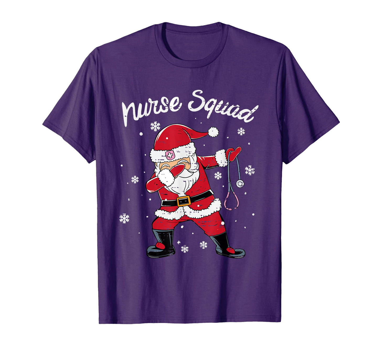 Nurse Squad Scrub Tops Dabbing Santa Christmas Stethoscope T-Shirt