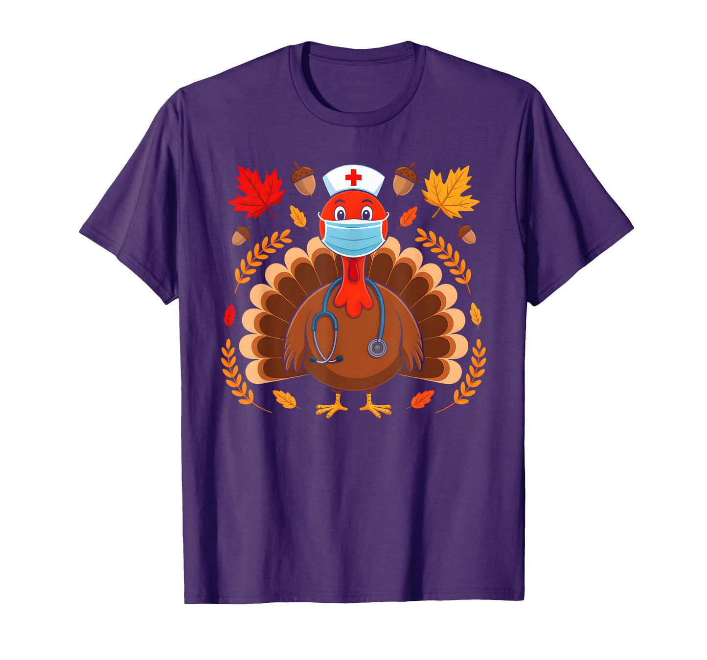 Turkey Nurse Thanksgiving Scrub Tops Women Nursing Holiday T-Shirt