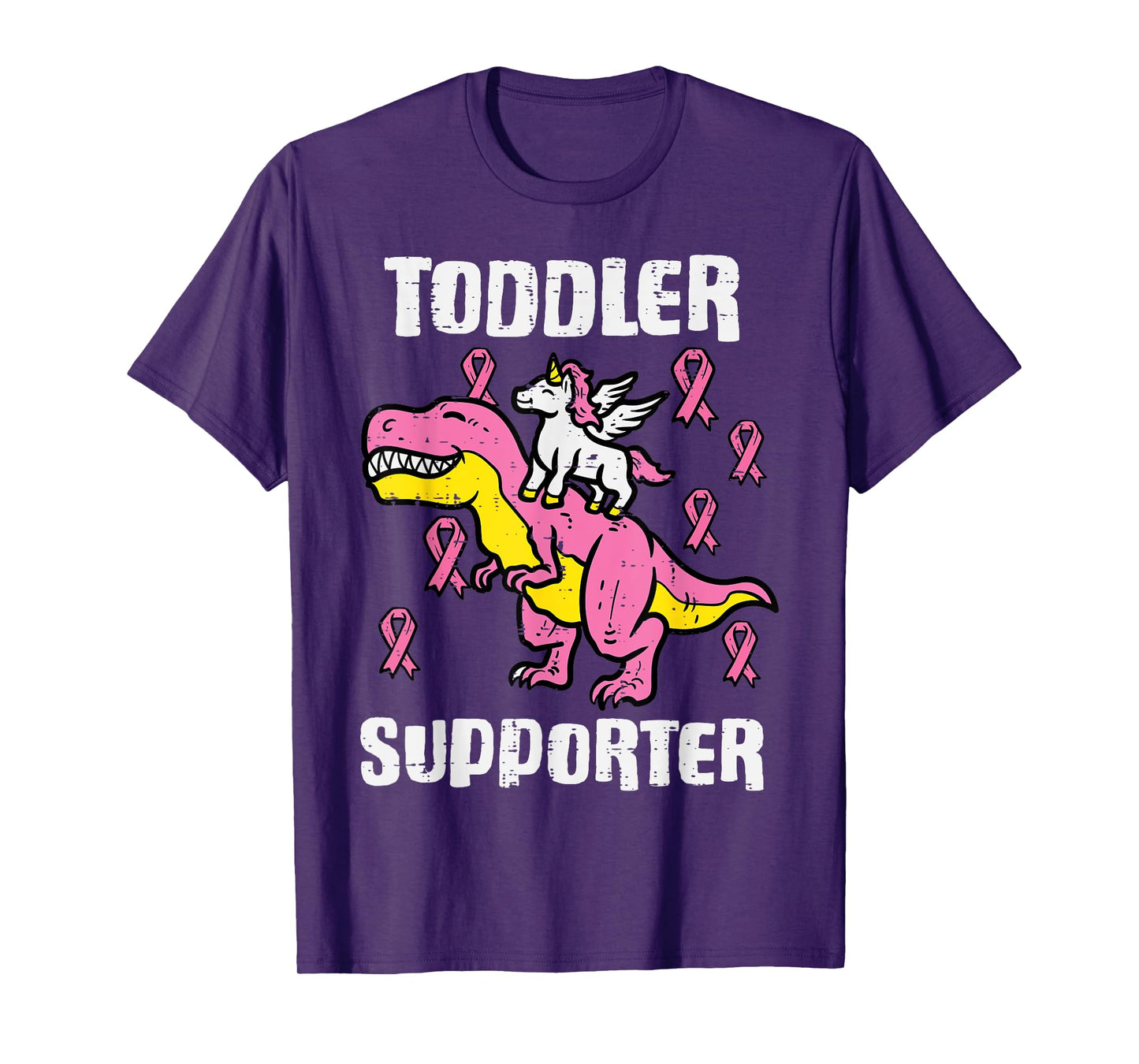 Unicorn Dino Toddler Supporter Breast Cancer Awareness Girl T-Shirt