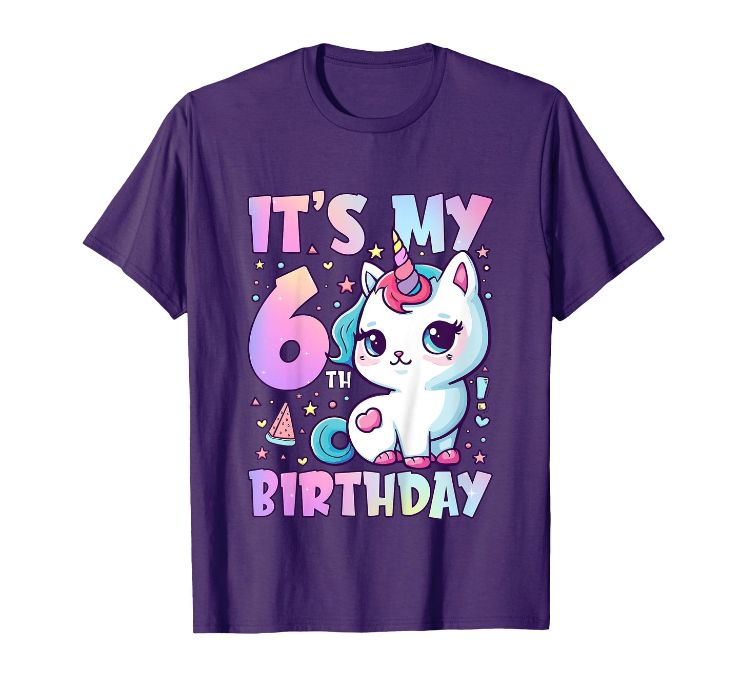 6th Birthday Shirt Girl Six 6 Year Old Cat Unicorn Birthday T-Shirt