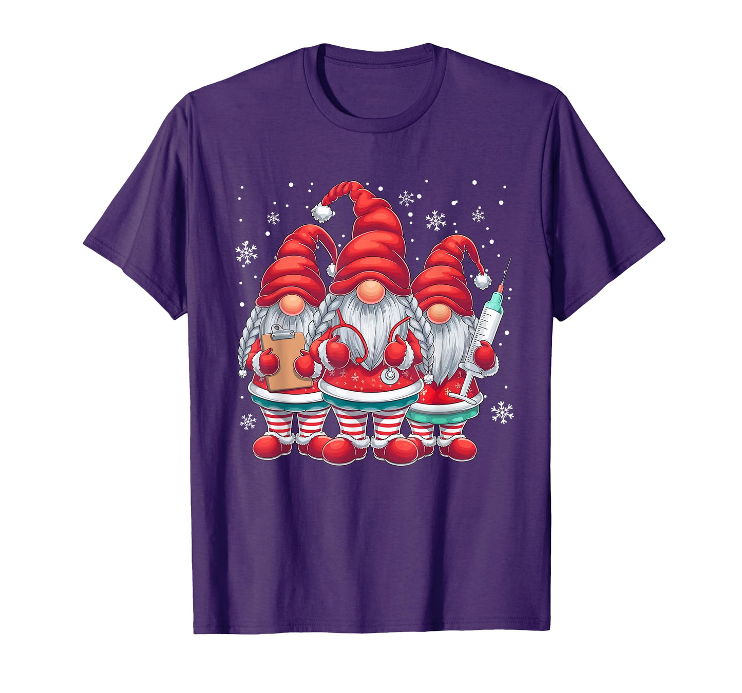 Xmas Medical Scrub Top Cute Nursing Christmas Gnomes Nurse T-Shirt