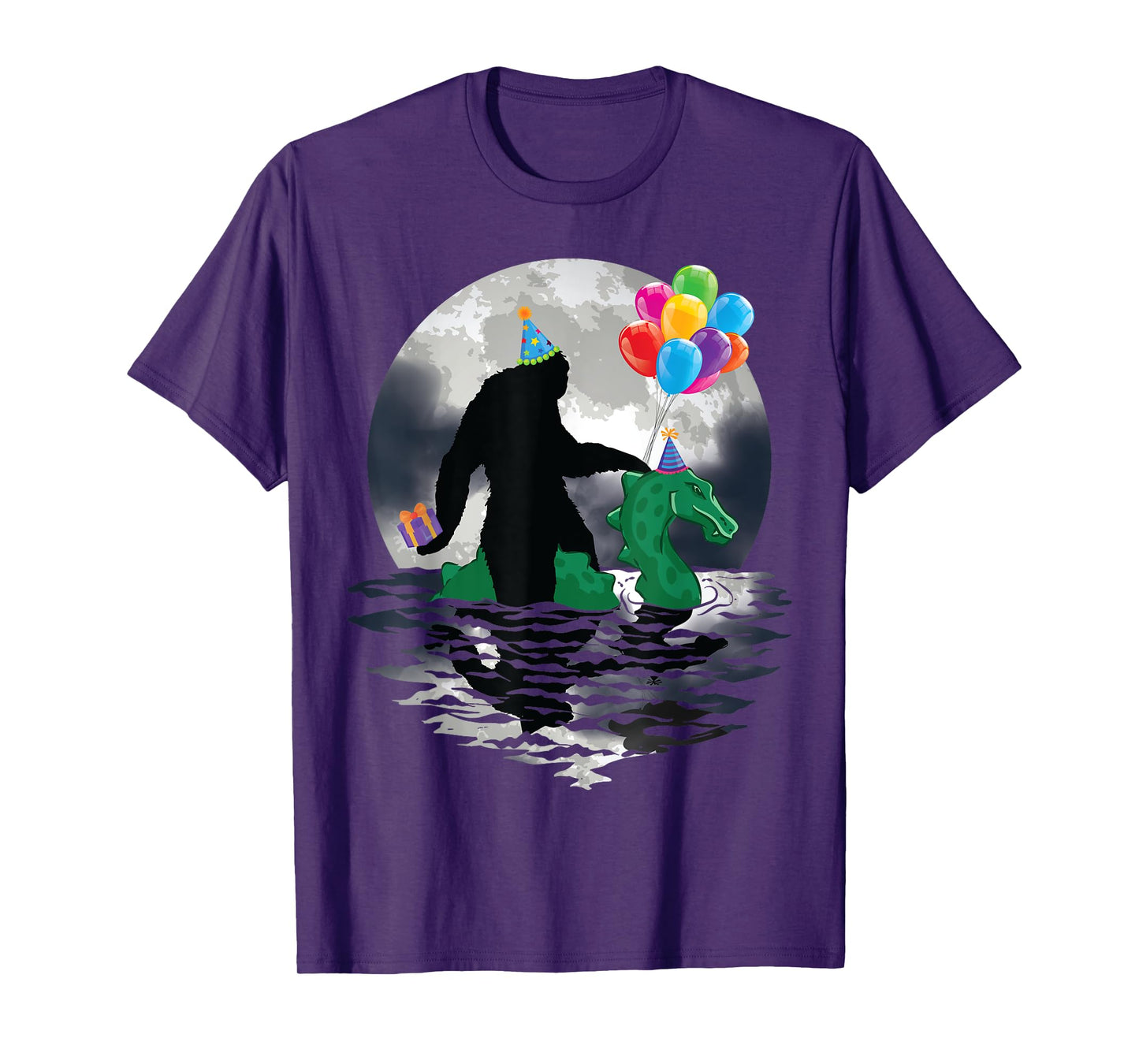 Funny Bigfoot Riding Loch Ness Monster Birthday Celebration T-Shirt
