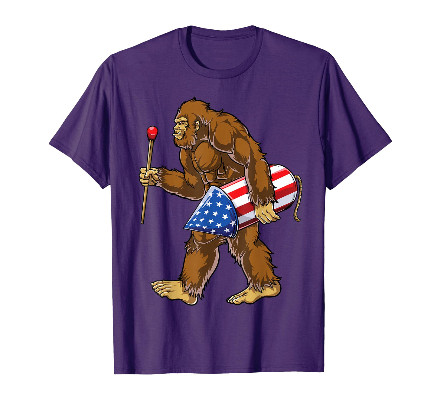 Bigfoot Fireworks 4th of July Men Sasquatch American Flag US T-Shirt