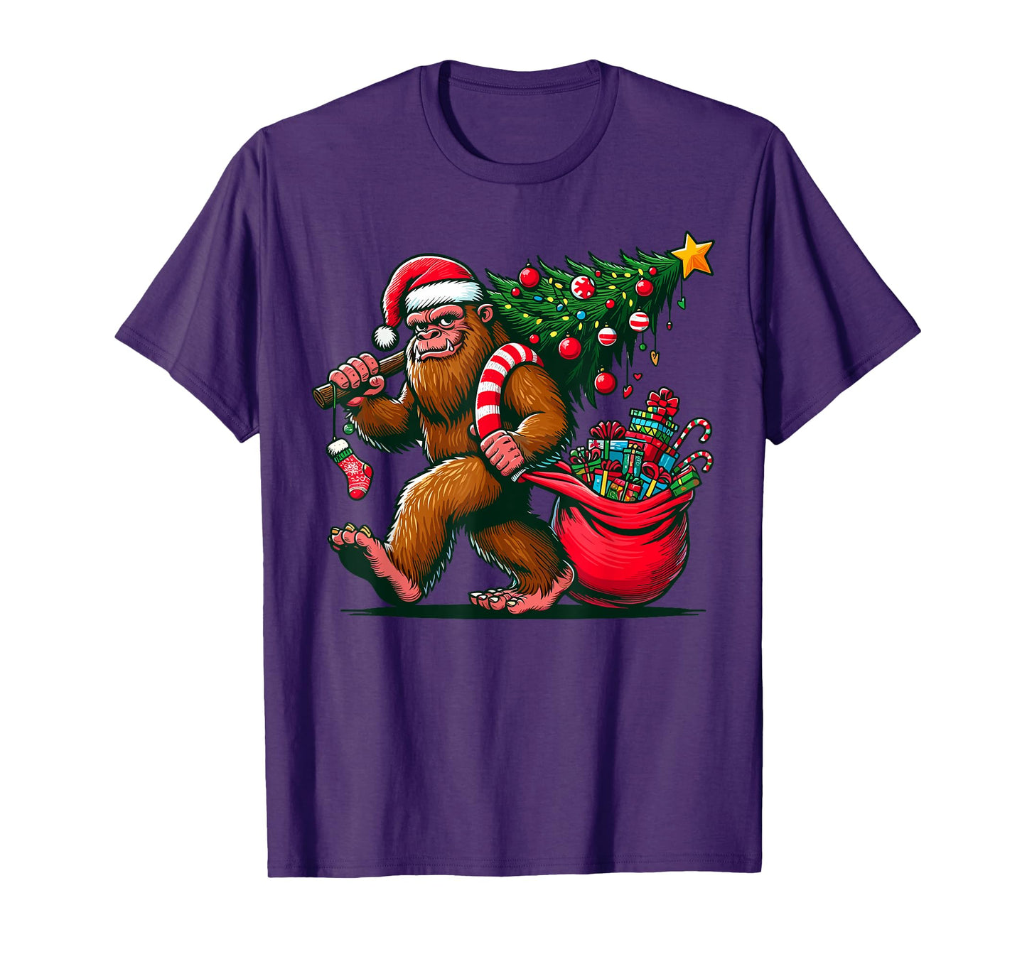 Bigfoot Christmas Tree Lights Xmas Sasquatch T-Shirt - Unisex-Adults, Kids - Blue - Small - Short Sleeve - T-Shirt - Cartoon Pattern - Winter