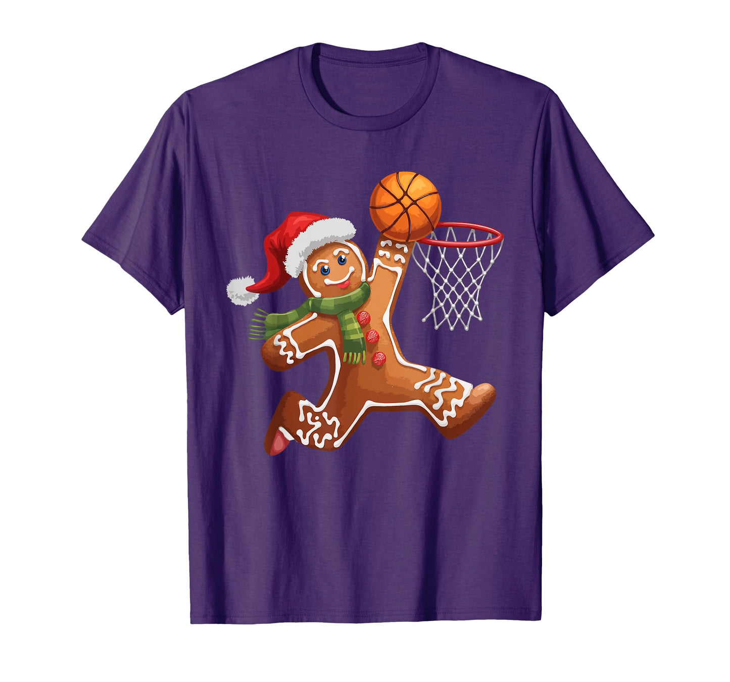 Gingerbread Playing Basketball Christmas Player Kids Family T-Shirt