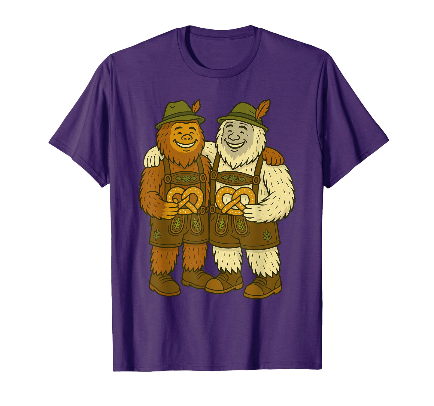 Funny Oktoberfest German Bigfoot Yeti Kids Lederhose Pretzel T-Shirt