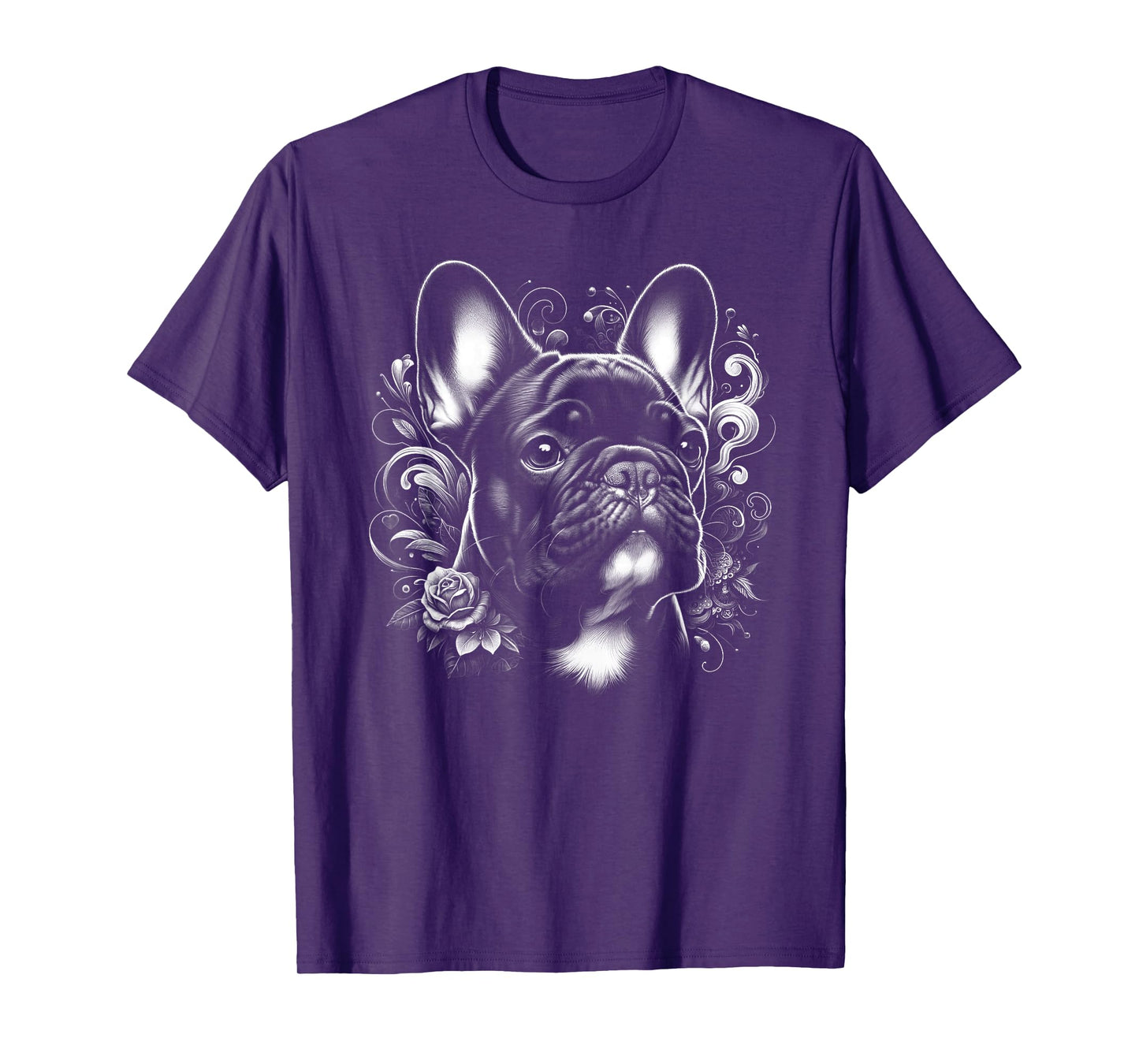 Cute French Bulldog with Flower Decoration T-Shirt for Men Women Kids