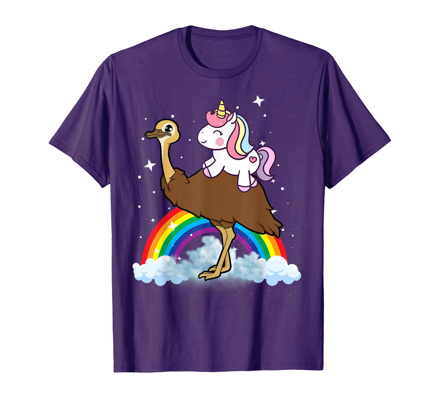 Unicorn Riding Emu Boys Girls Men Women Kids Teens Rainbow T-Shirt