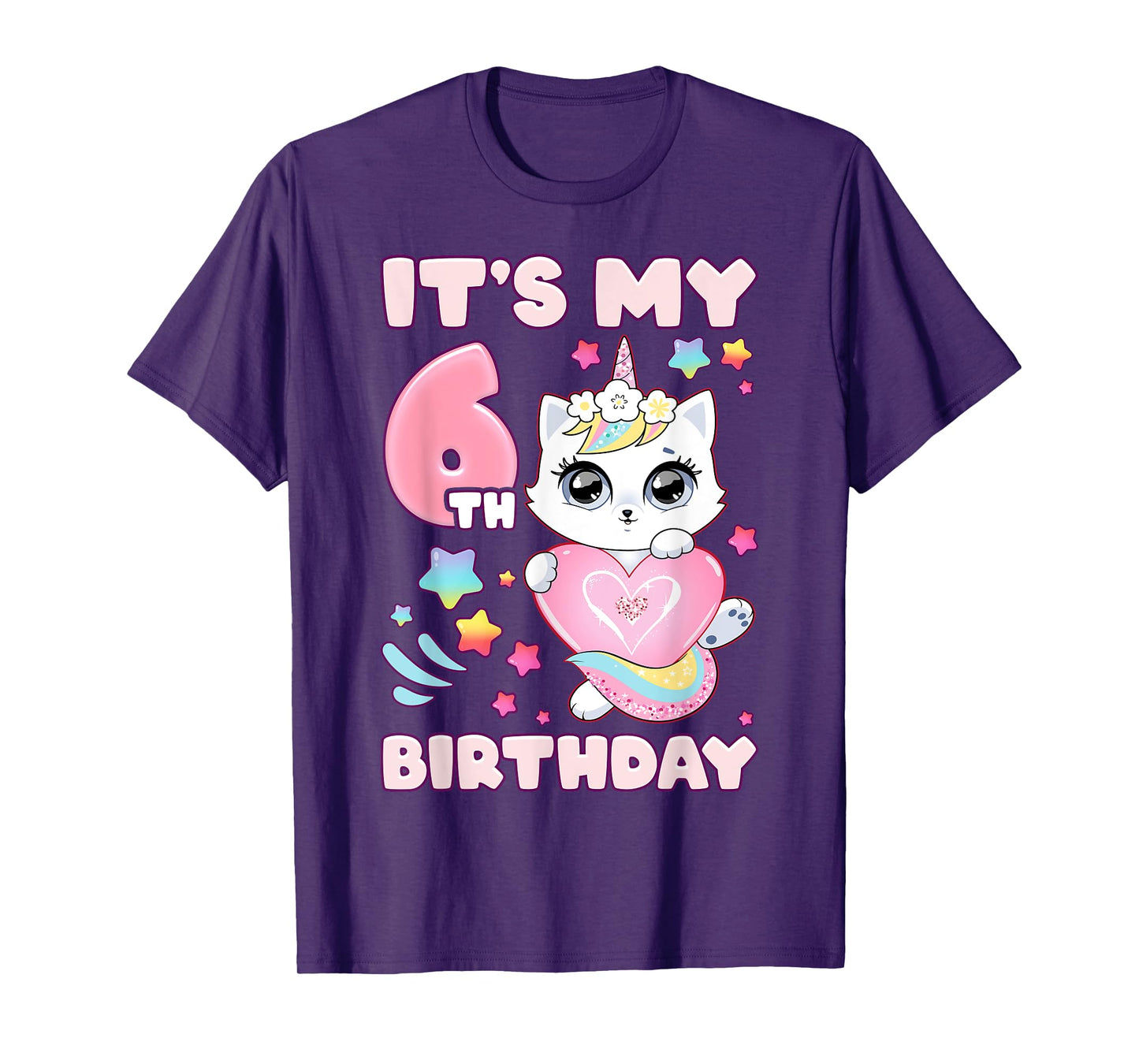 Birthday girl 6 years old, cat, unicorn, 6th birthday T-Shirt