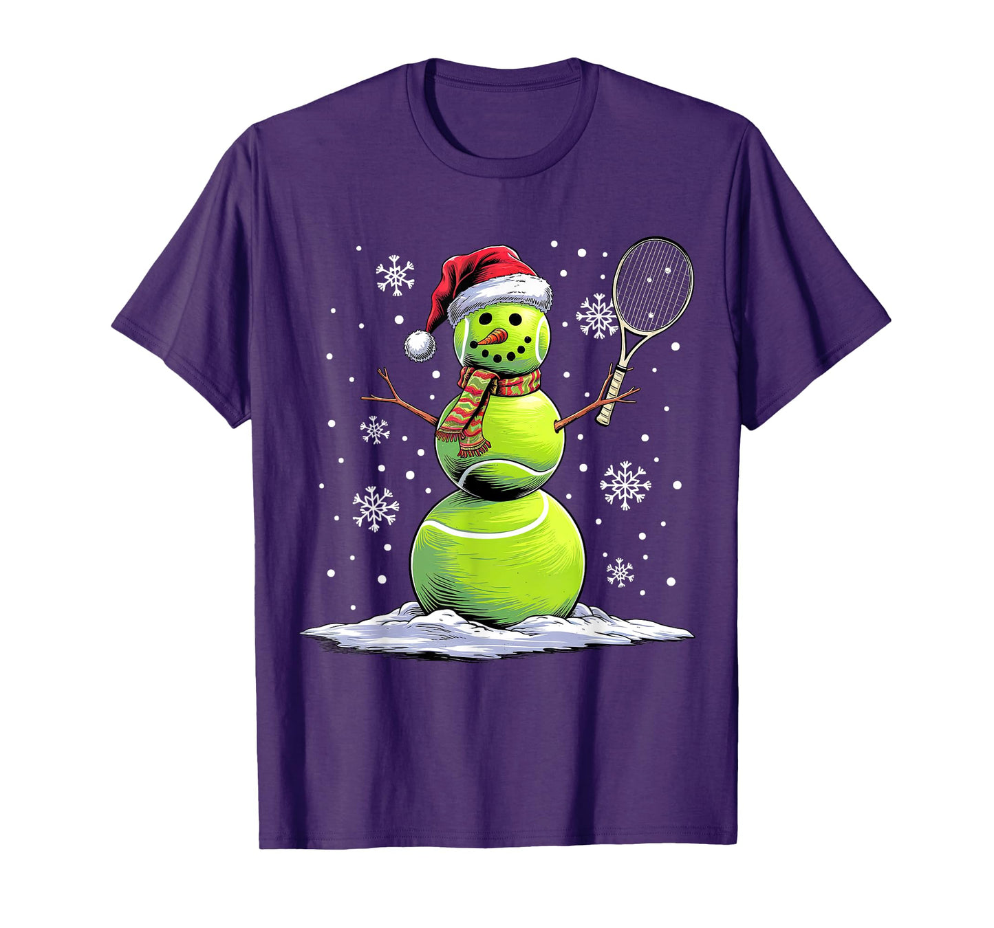 Tennis Snowman Tennis Player Santa Hat Christmas Funny T-Shirt