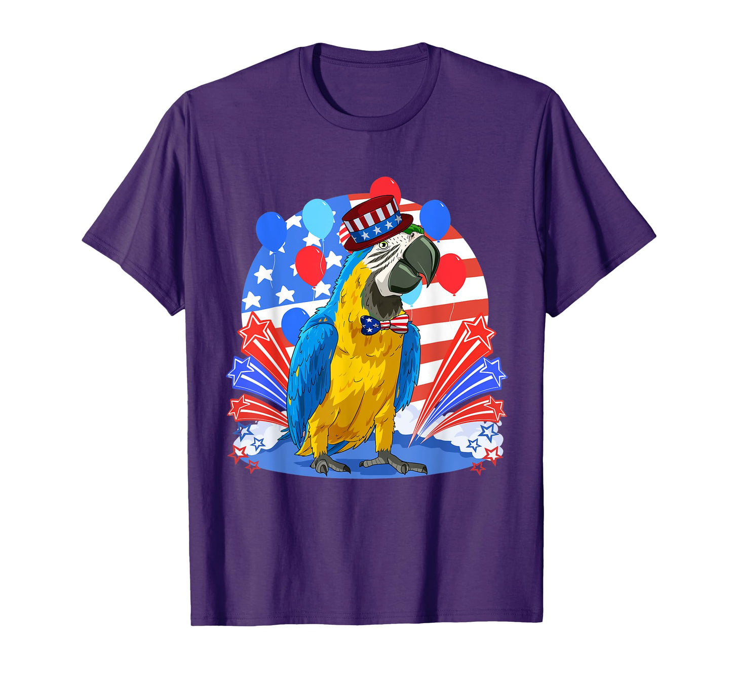 Blue And Yellow Macaw Merica 4th of July American Flag Women Kids Men T-Shirt