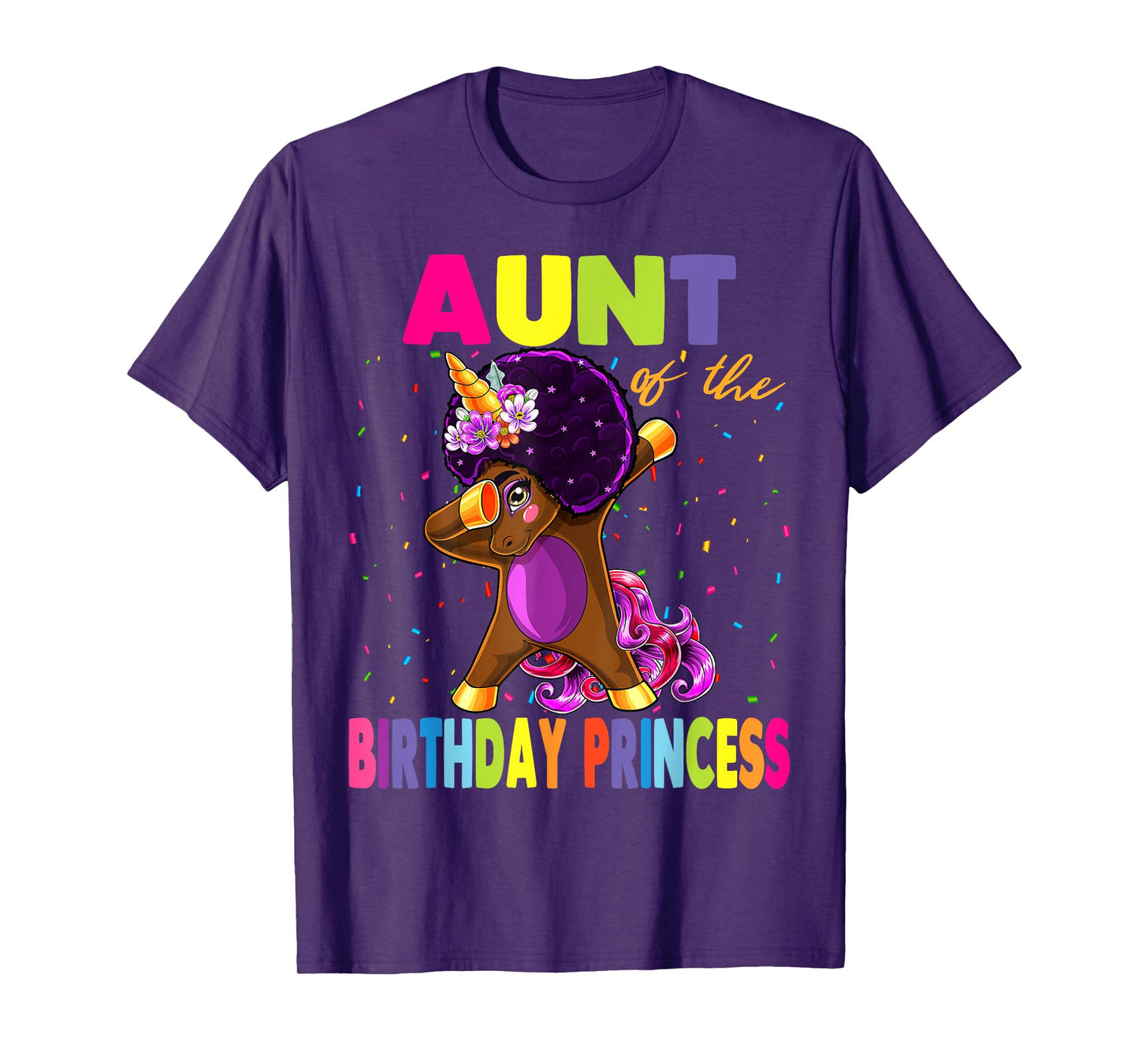 Dabbing Unicorn Afro Aunt of the Birthday Princess T-Shirt