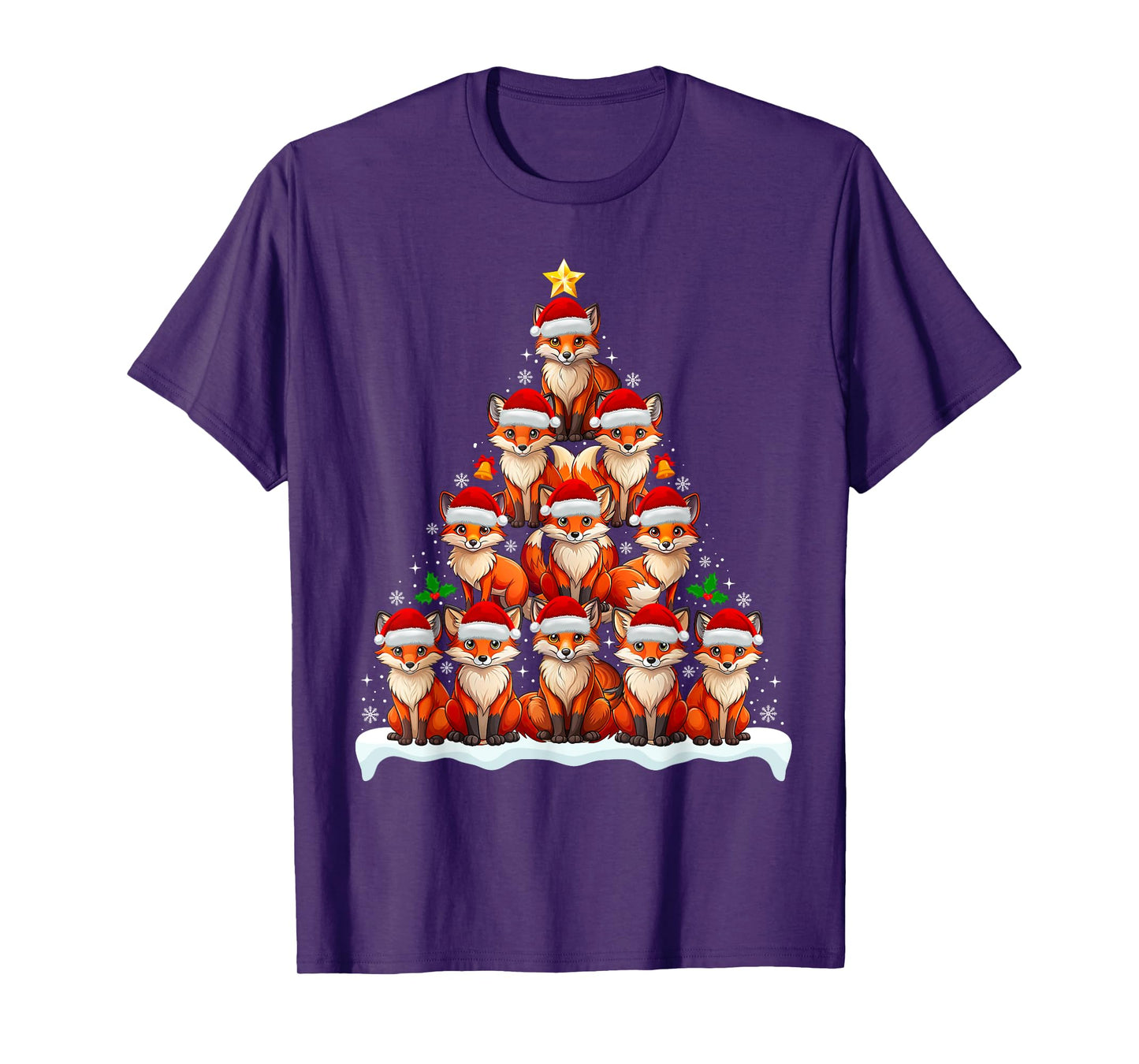 Fox Christmas Tree Lights Funny Xmas Family Men Women T-Shirt