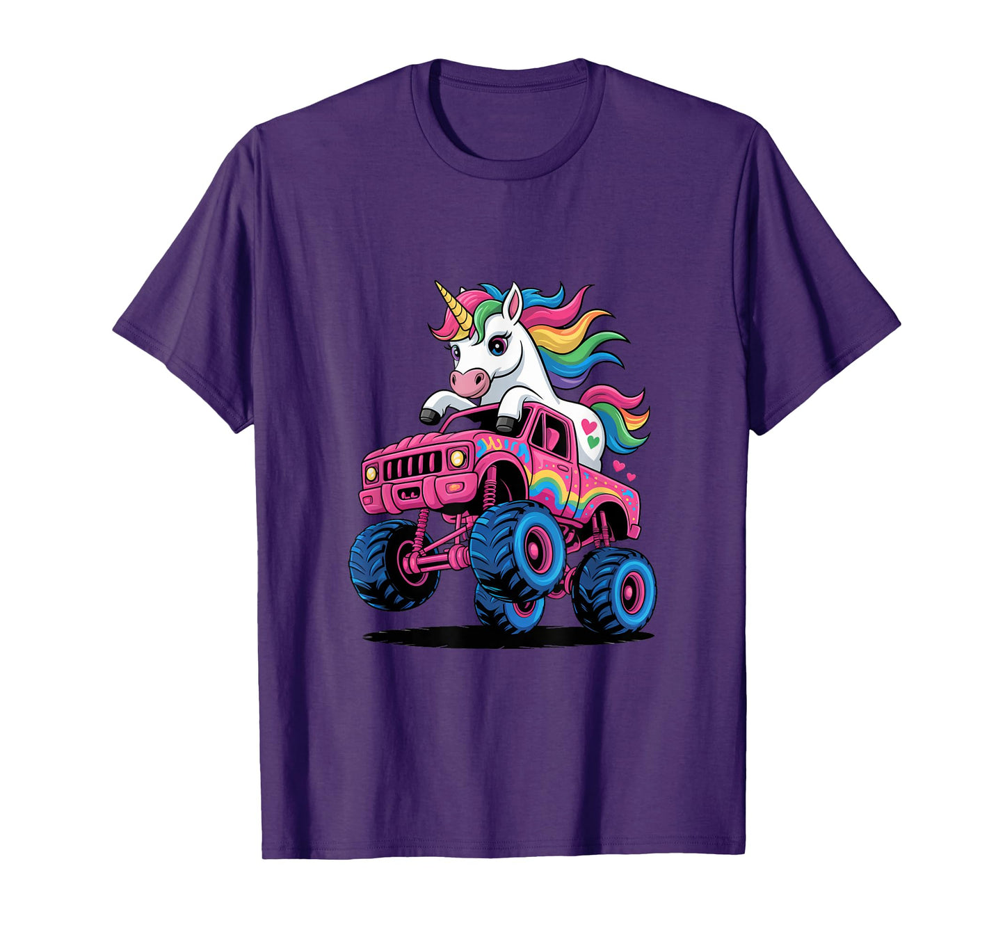 Funny Cute Unicorn Riding A Pink Monster Truck T-Shirt