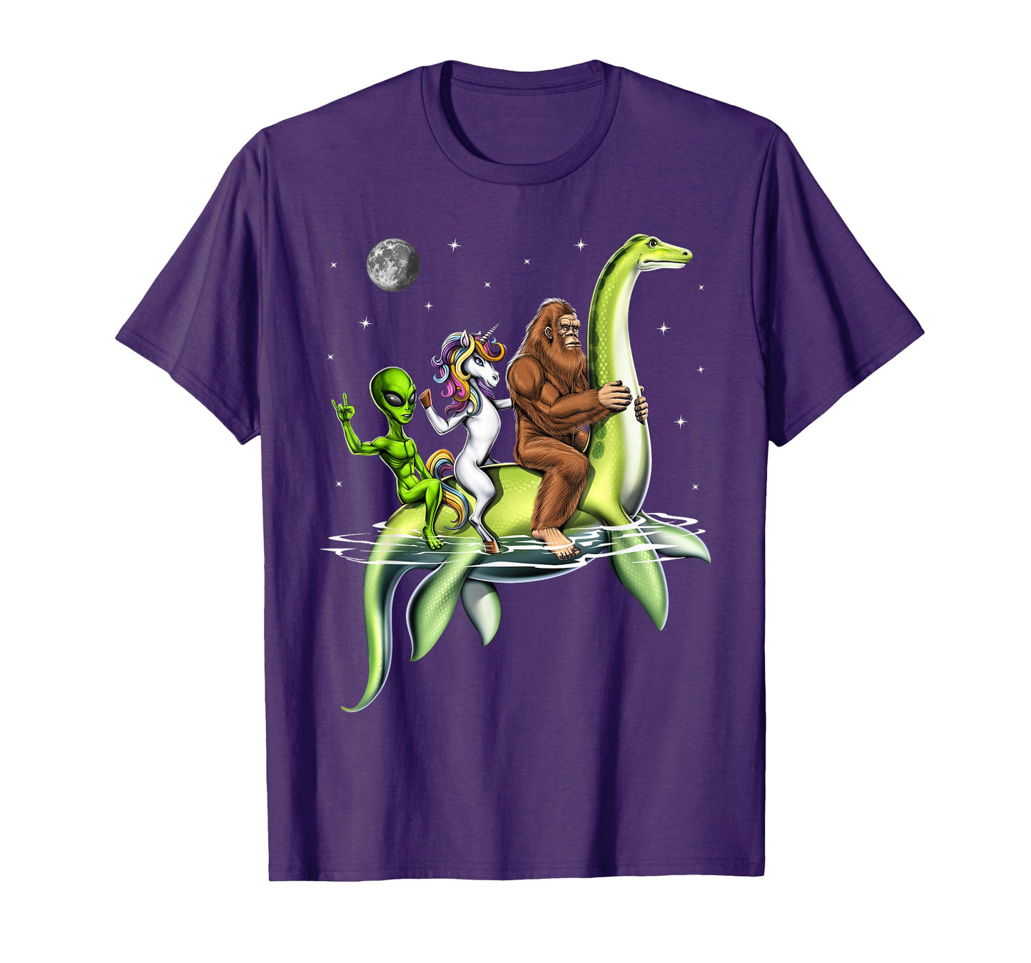 Cryptids Bigfoot Alien Unicorn Riding Loch Ness Monster T-Shirt