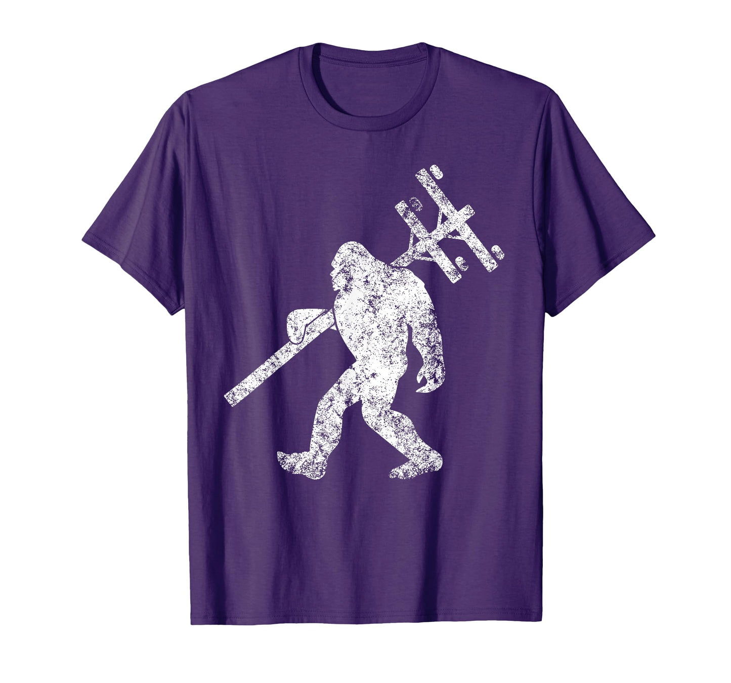 Lineman funny bigfoot hanging Electricity column electrician T-Shirt