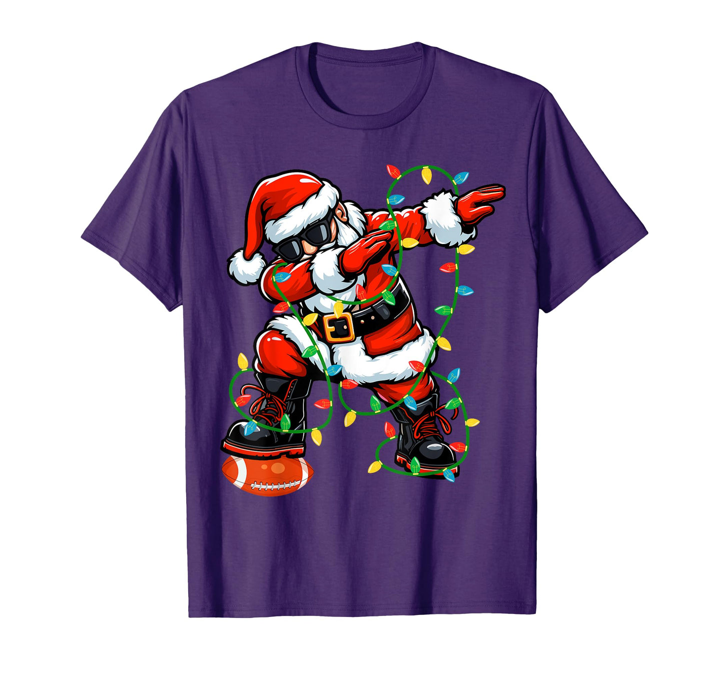Dabbing Santa Football Christmas Lights Xmas Football Player T-Shirt