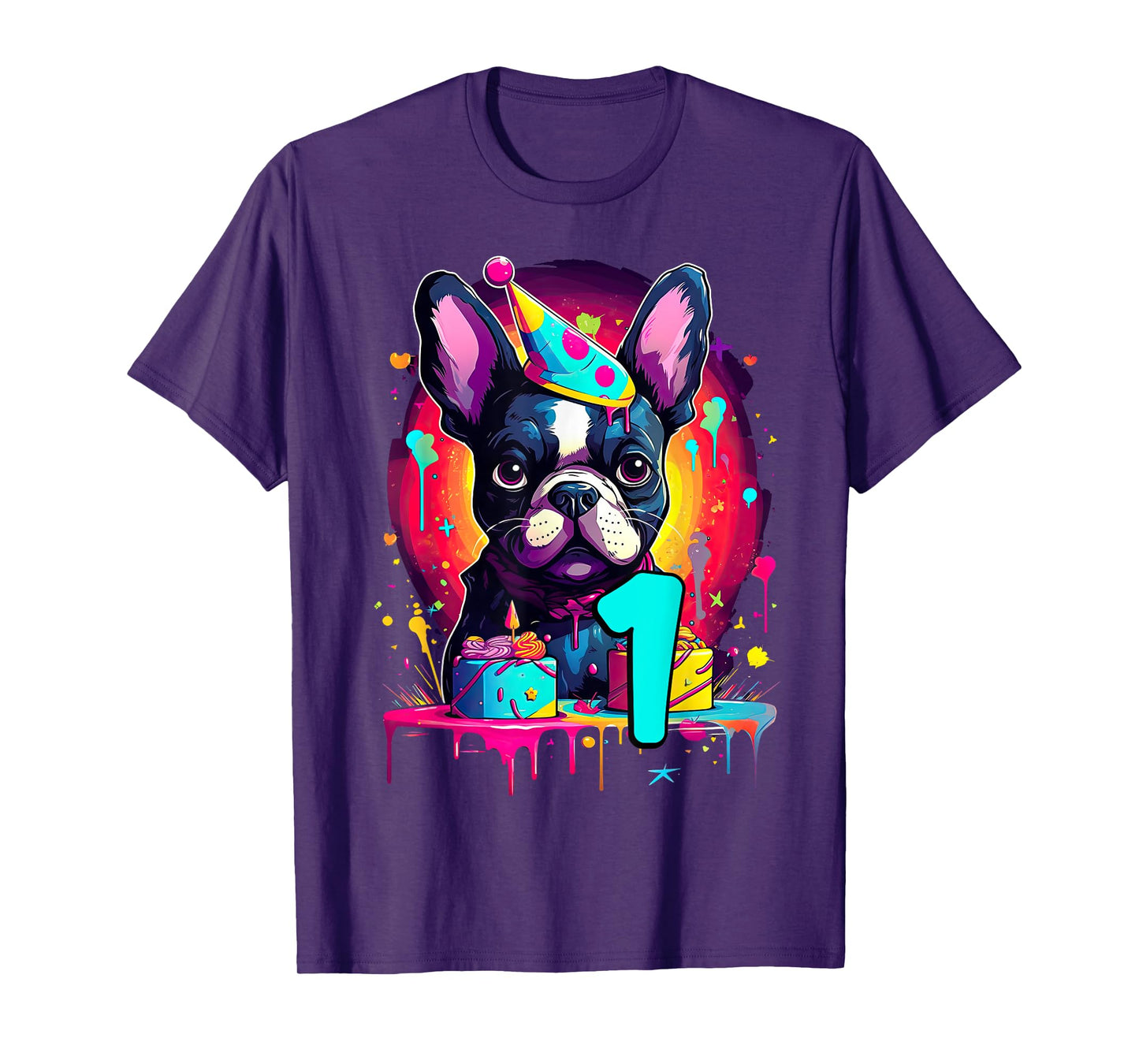 French Bulldog Dog 1st Birthday Themed Party 1 Years Old Men Women Girls Kids T-Shirt