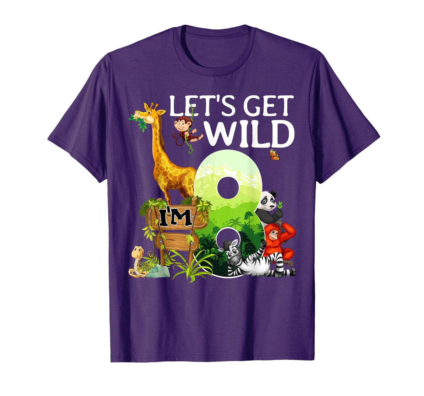 8th Birthday Boys Girls 8 Years Old Safari Jungle Animal Zoo T-Shirt