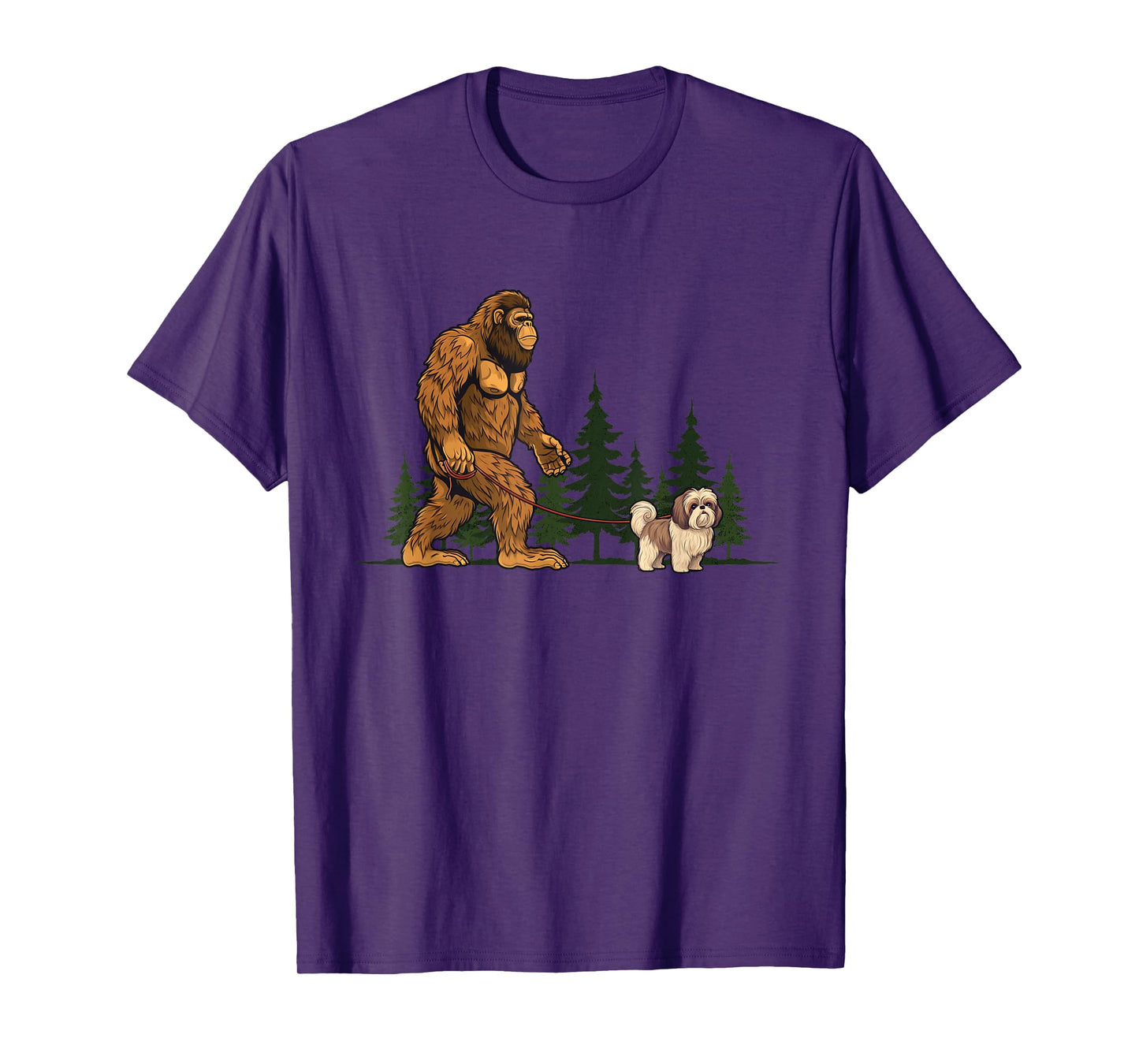 Funny Shih Tzu Bigfoot Dog Walking Dog Mom Dad Kids T-Shirt